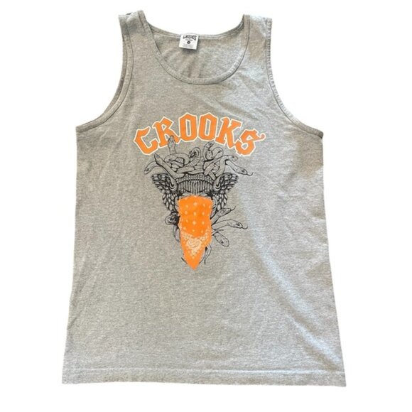 Crooks & Castles Grey Tank Top Orange Bandanna Sleeveless Shirt Adult Small - Picture 1 of 6